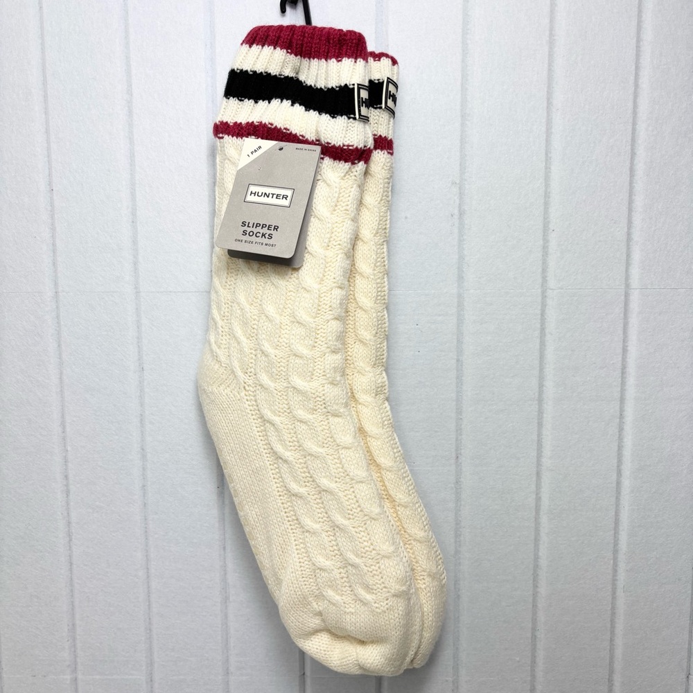 Hunter Cream Cable Knit Socks‎ with Striped Cuff